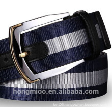 Men's blue and white fringe leisure canvas belt with leather trim